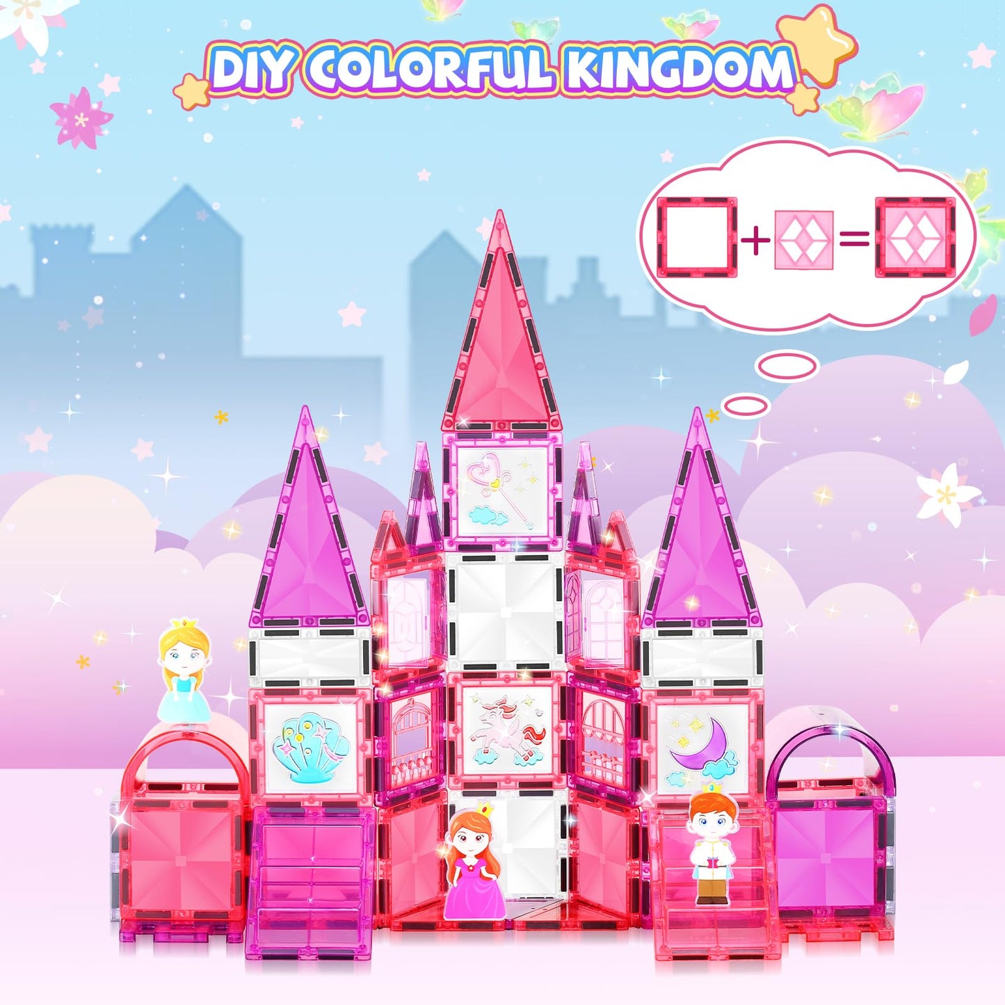 W WISE BLOCK 101PCS Magnetic Blocks Set – Princess Castle & Cars | STEM Toys for Kids 3–9