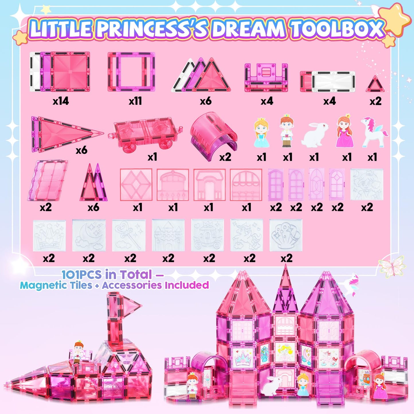W WISE BLOCK 101PCS Magnetic Blocks Set – Princess Castle & Cars | STEM Toys for Kids 3–9