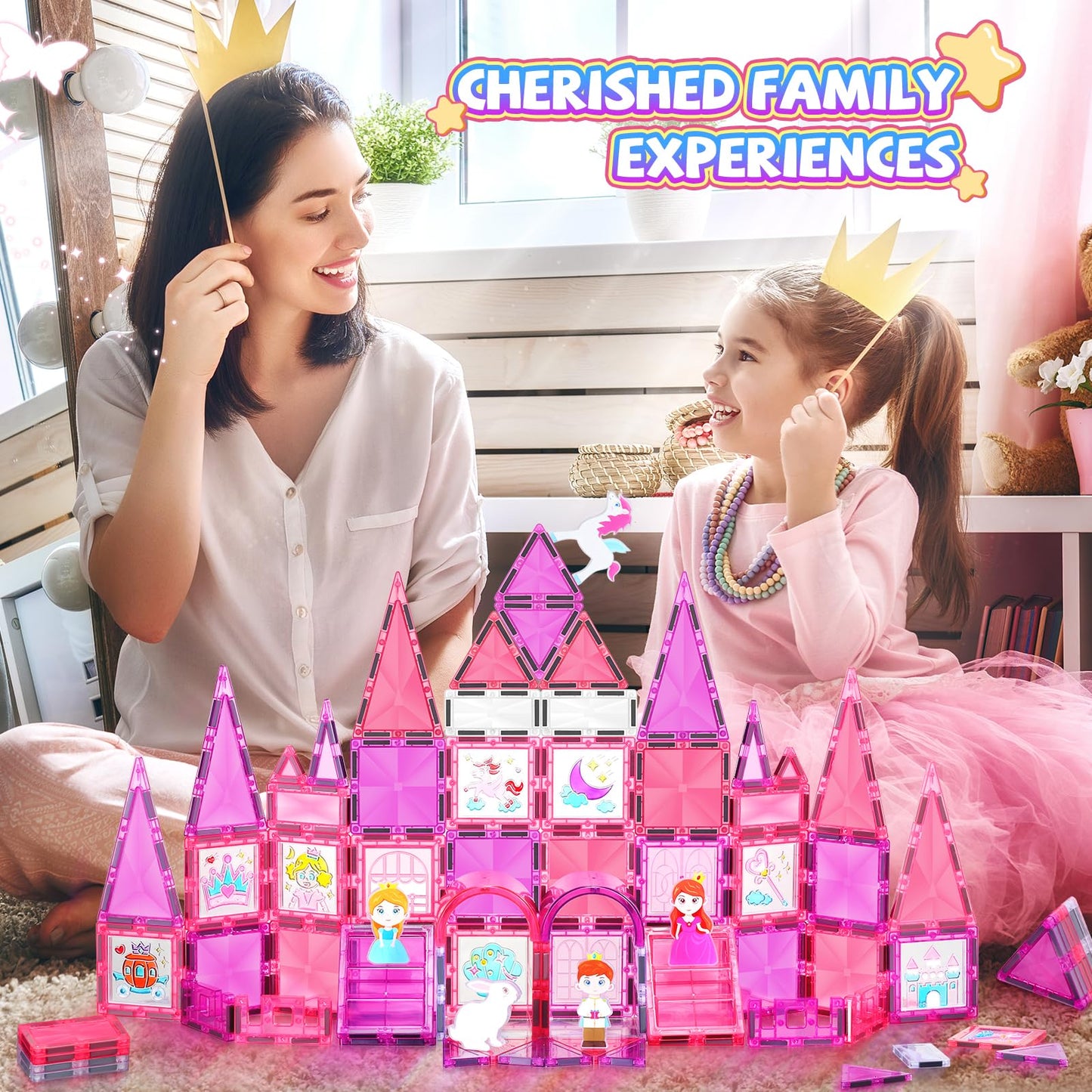 W WISE BLOCK 101PCS Magnetic Blocks Set – Princess Castle & Cars | STEM Toys for Kids 3–9
