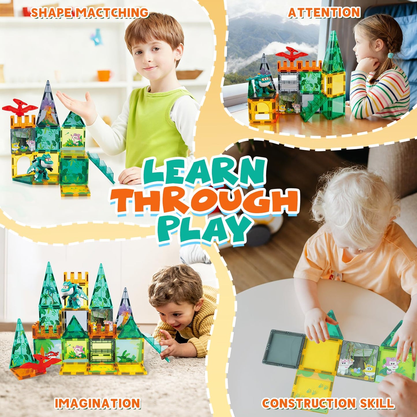 W WISE BLOCK | Super Wings Magnetic Tiles – Travel Magnetic Building Blocks with Tino Transformable Toys