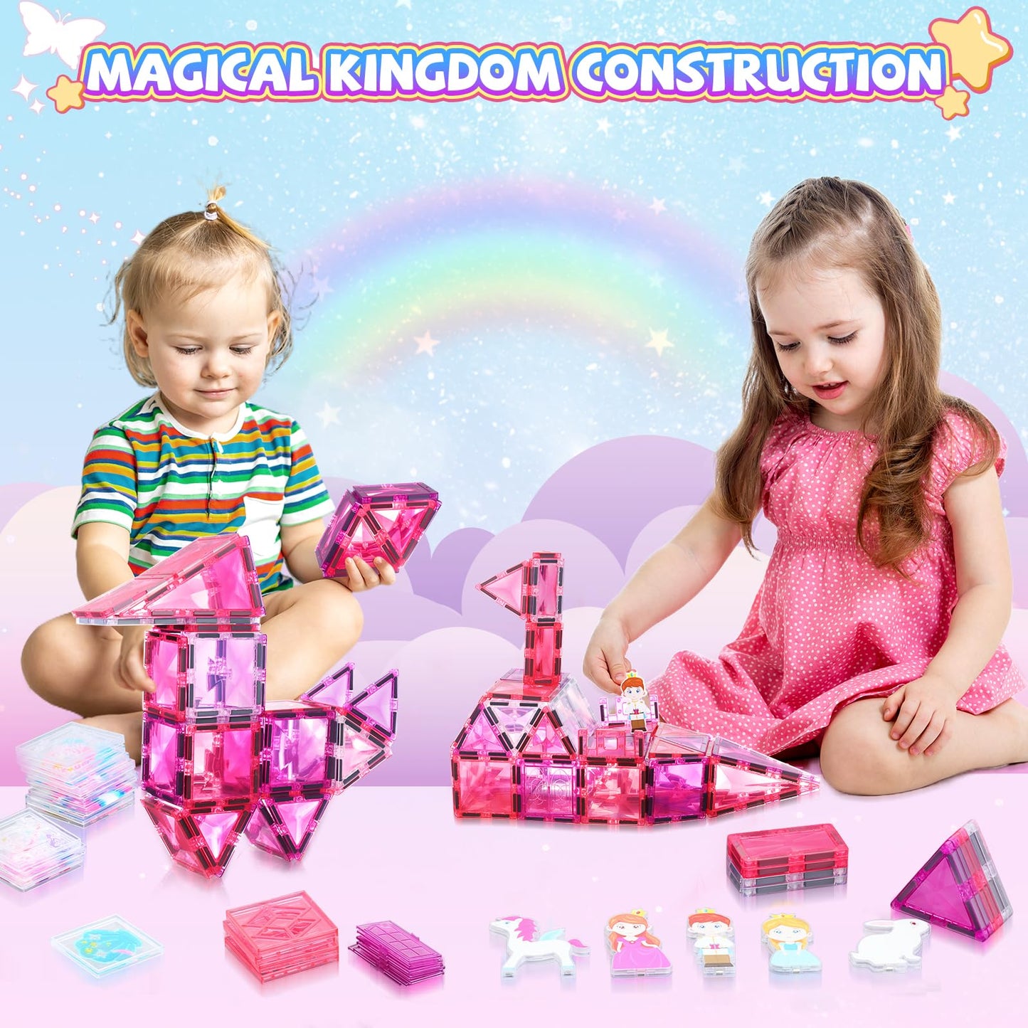 W WISE BLOCK 101PCS Magnetic Blocks Set – Princess Castle & Cars | STEM Toys for Kids 3–9