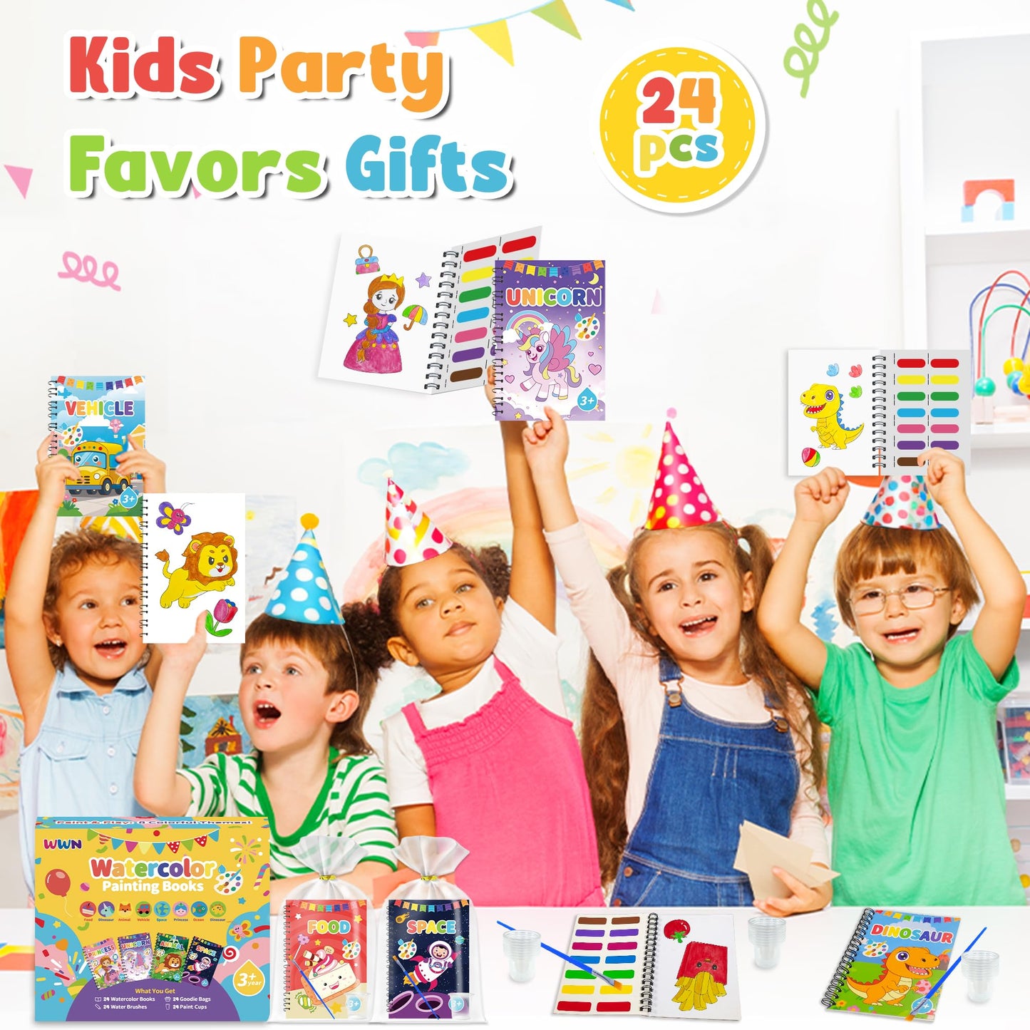 WWN 24 Water Coloring Books Bulk Set – Mess-Free Painting & Party Favors