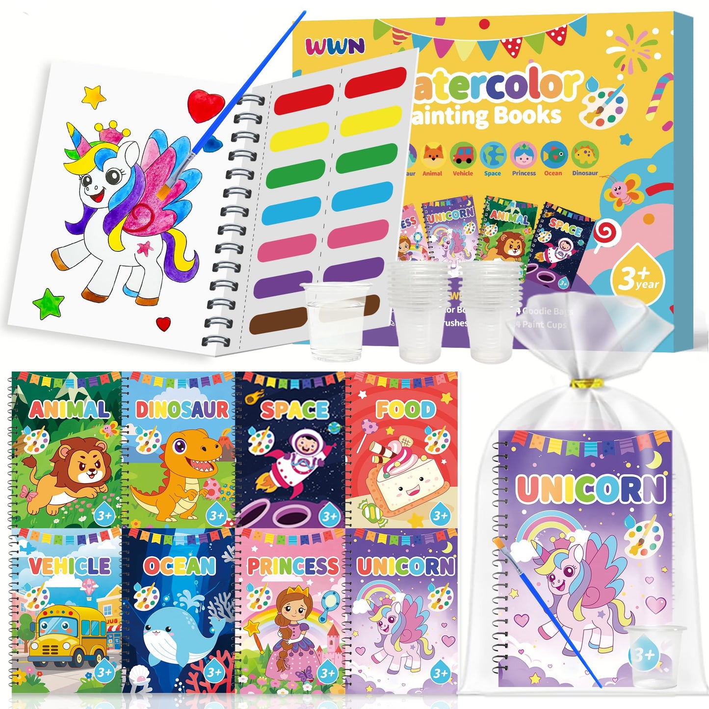 WWN 24 Water Coloring Books Bulk Set – Mess-Free Painting & Party Favors