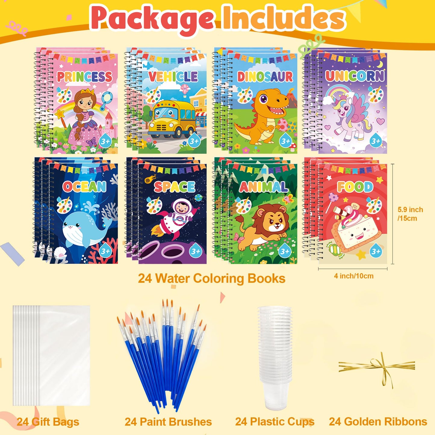 WWN 24 Water Coloring Books Bulk Set – Mess-Free Painting & Party Favors