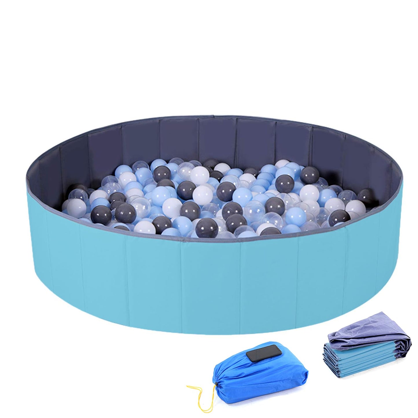 WWS 4 Feet Ball Pit for Kids – Folding Play Yard, No Inflate, 48-inch Diameter, 12.5 Sq Ft Space, Light Blue