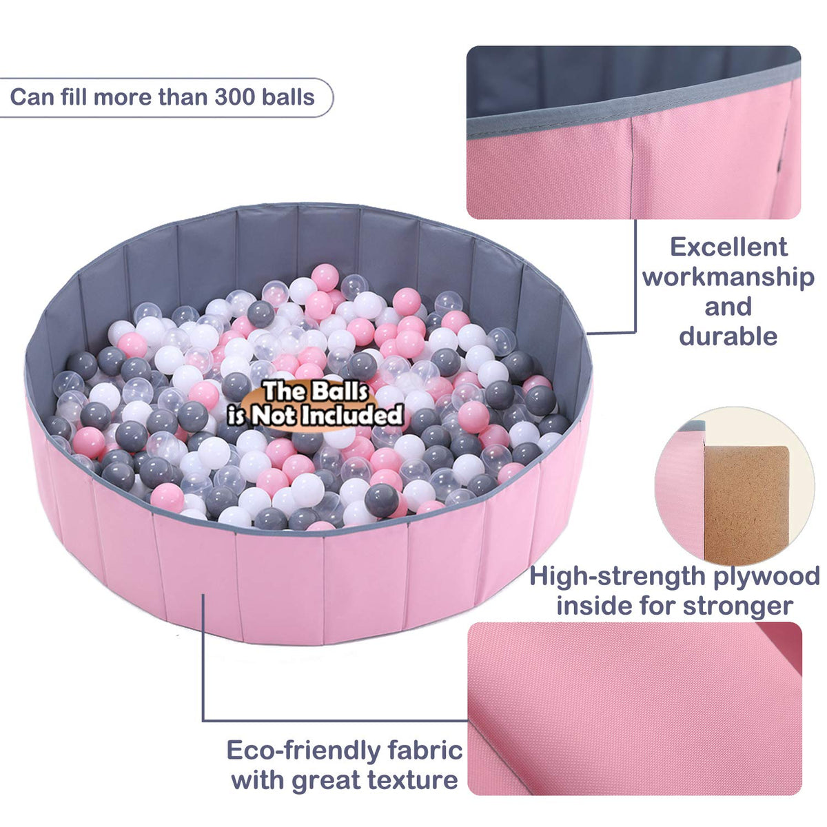 WWS 4 Feet Ball Pit – Folding Portable Play Yard, No Inflate, 48" Diameter, Two Colors