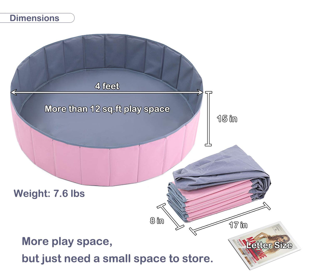 WWS 4 Feet Ball Pit – Folding Portable Play Yard, No Inflate, 48" Diameter, Two Colors