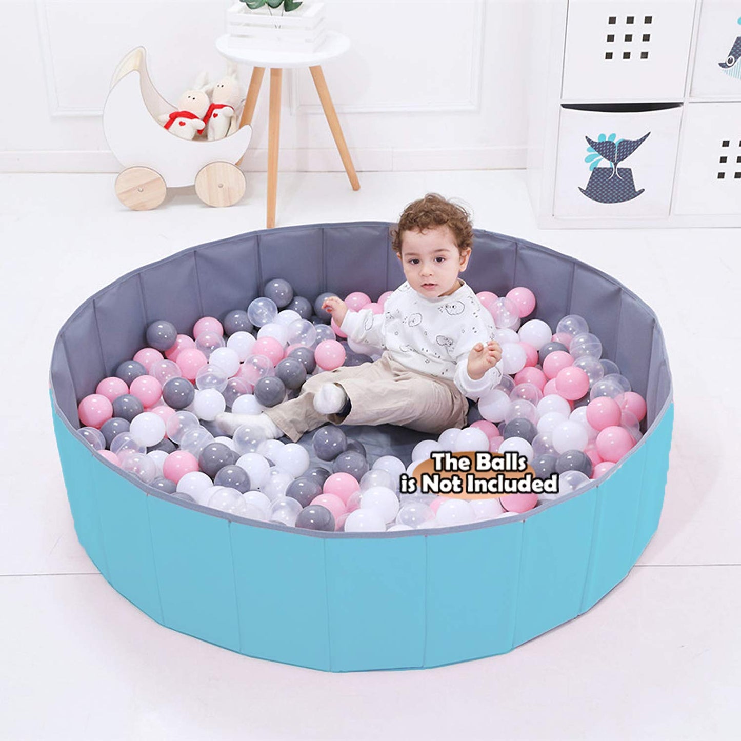 WWS 4 Feet Ball Pit for Kids – Folding Play Yard, No Inflate, 48-inch Diameter, 12.5 Sq Ft Space, Light Blue