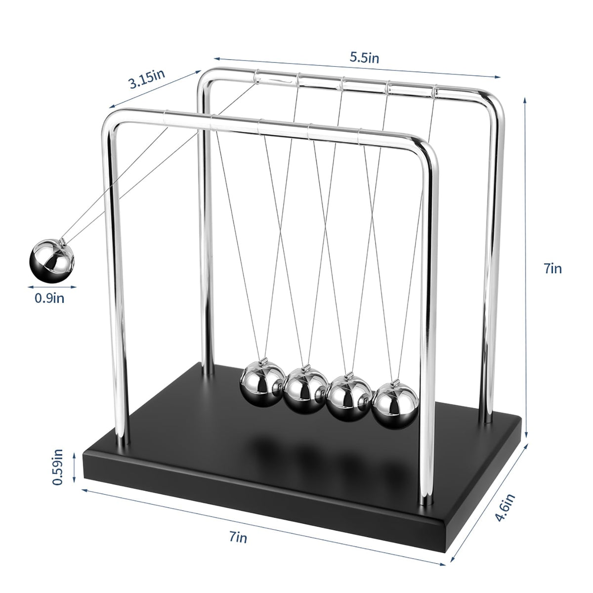 WXBRMCRY Large Newton's Cradle Pendulum Toy – 5 Beads, Wooden Base, Desk Decor