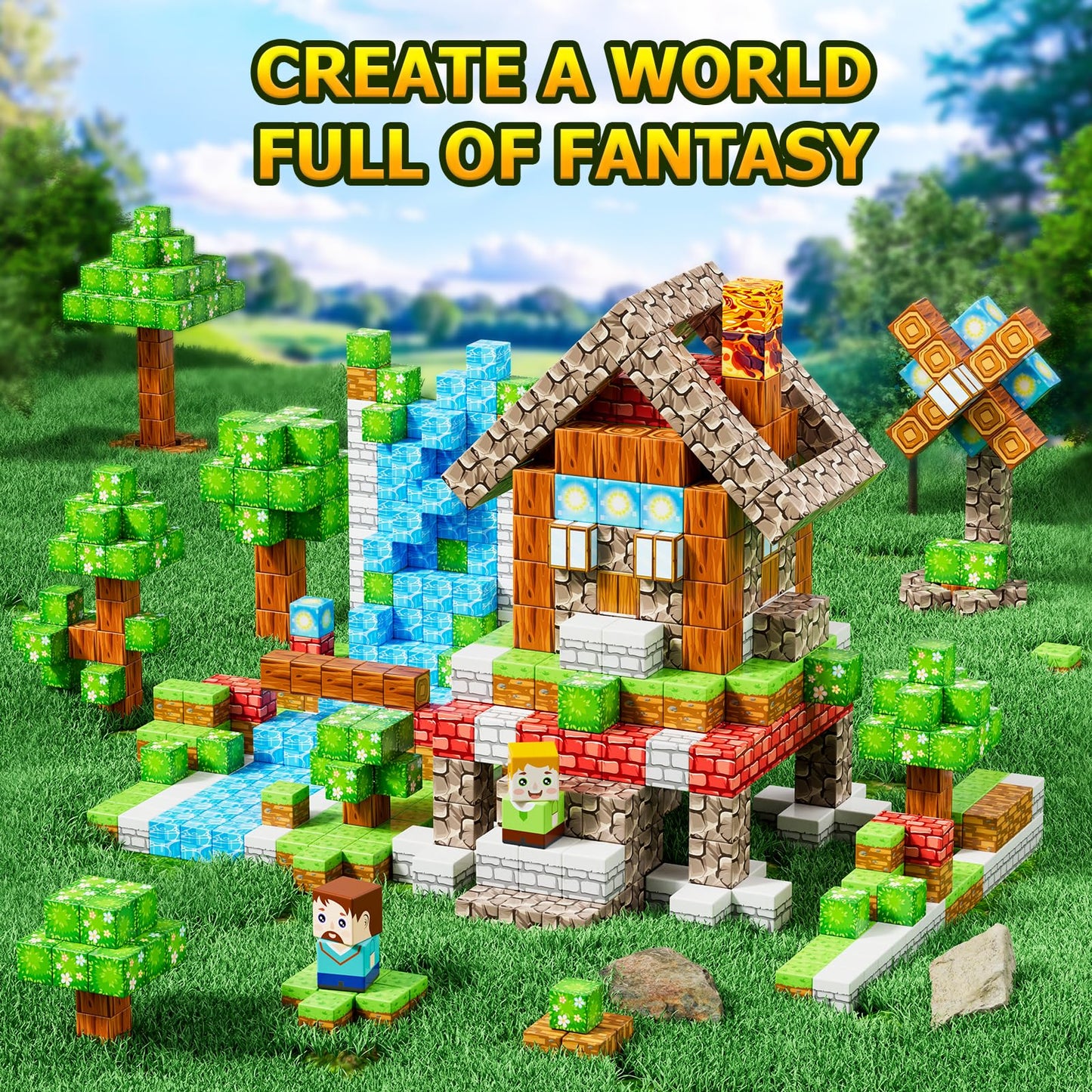Wxlbr Magnetic Blocks – 84-Piece Forest Castle STEM Building Toys for Kids 3+