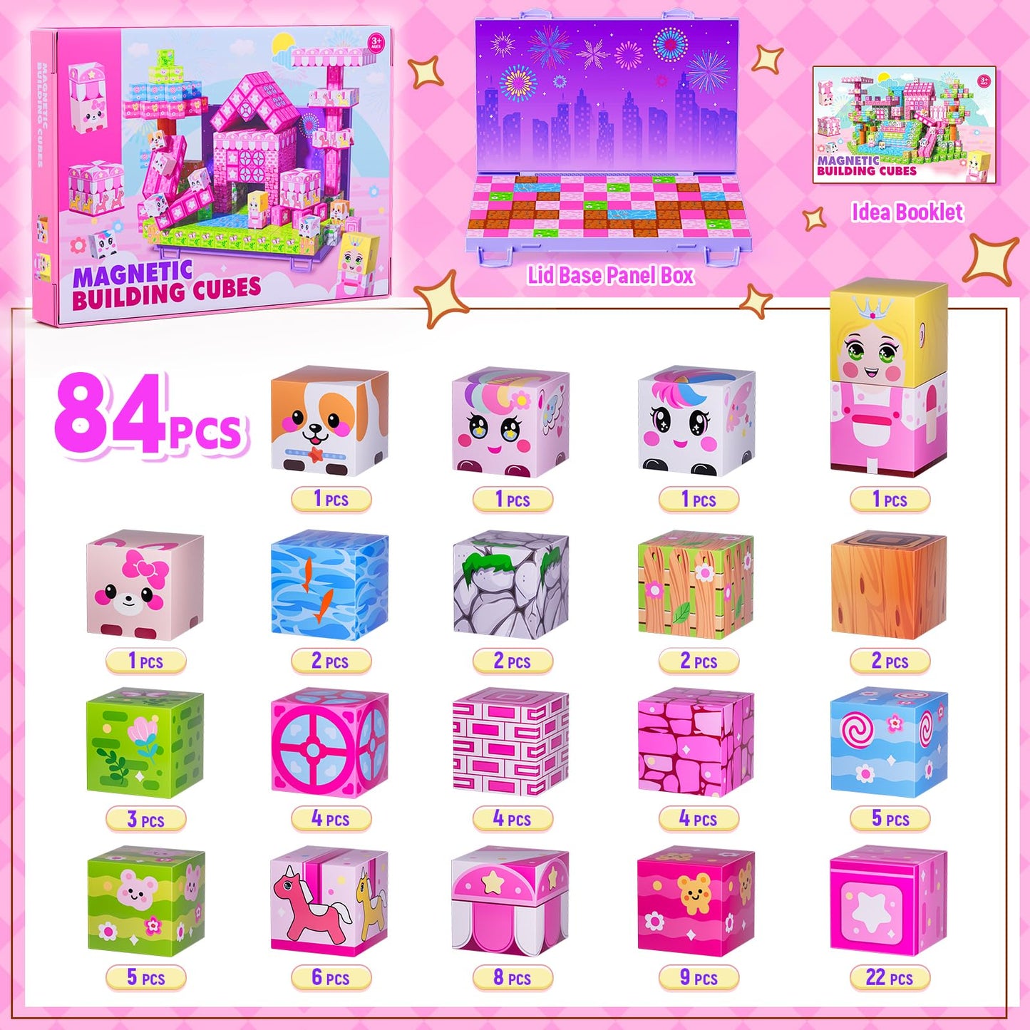 Wxlbr Magnetic Blocks – 84-Piece Large 1-Inch STEM Building Set for Kids 3+
