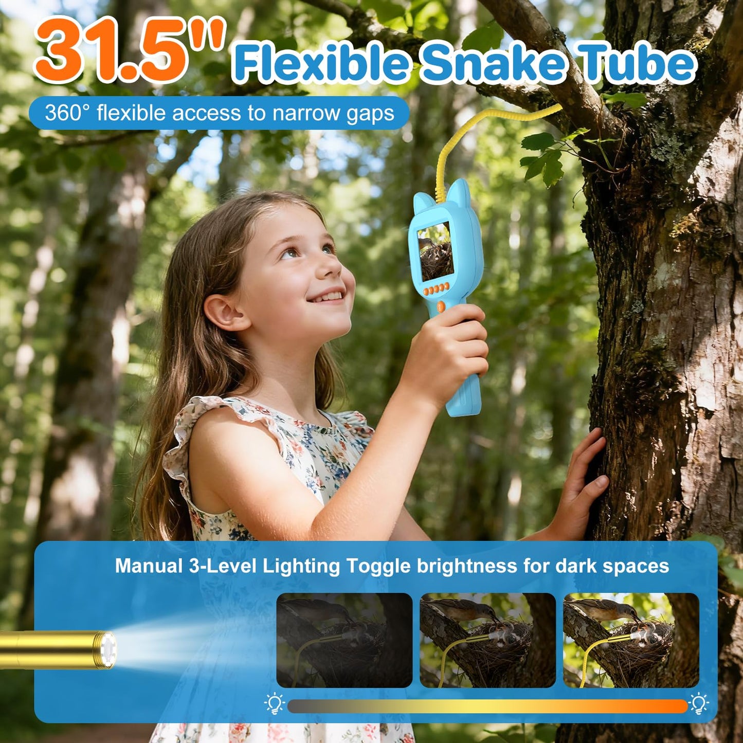 wxnlo Kids Borescope Toy with Light – 1920P HD Endoscope on 2.8-inch LCD | STEM Kit for Ages 3–12
