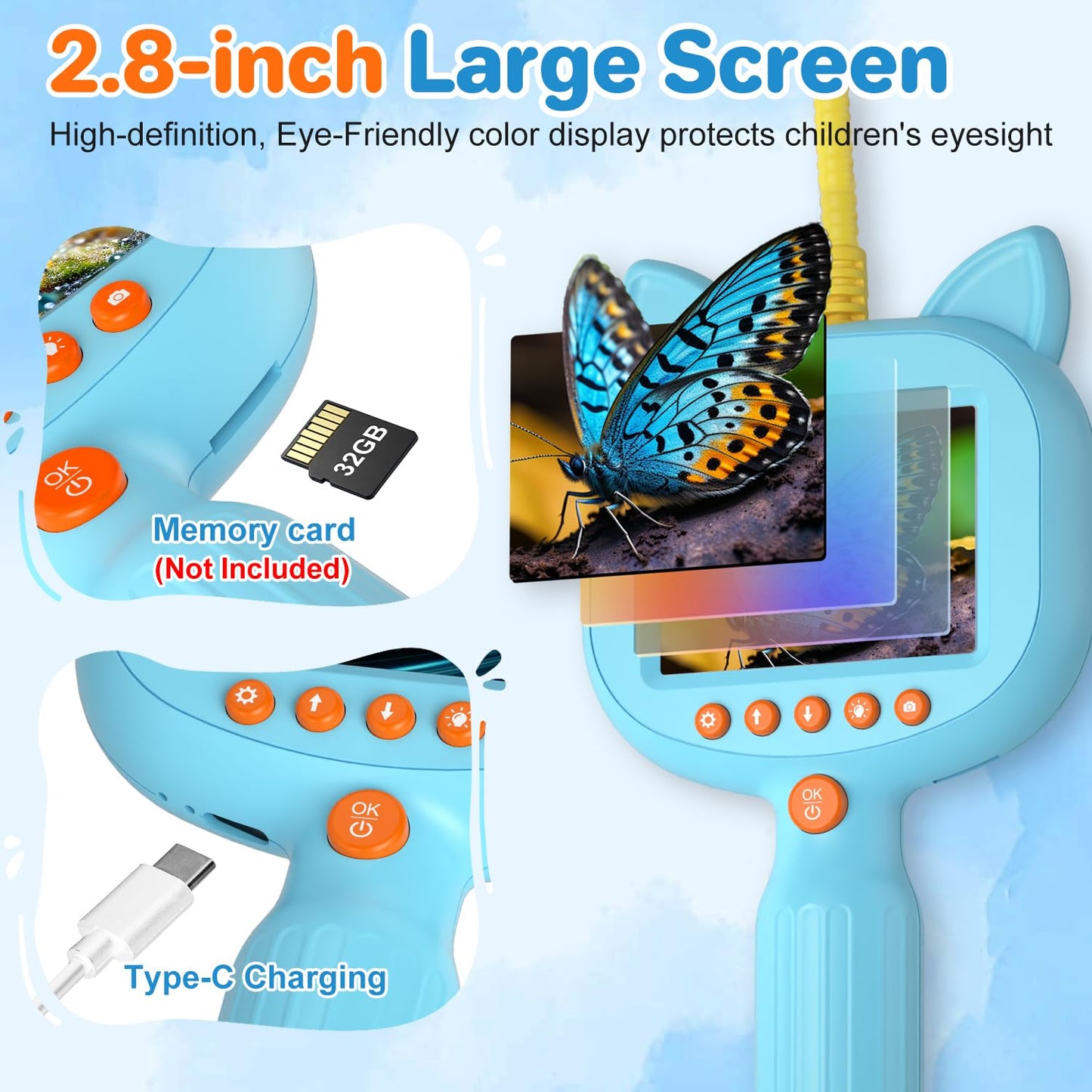 wxnlo Kids Borescope Toy with Light – 1920P HD Endoscope on 2.8-inch LCD | STEM Kit for Ages 3–12