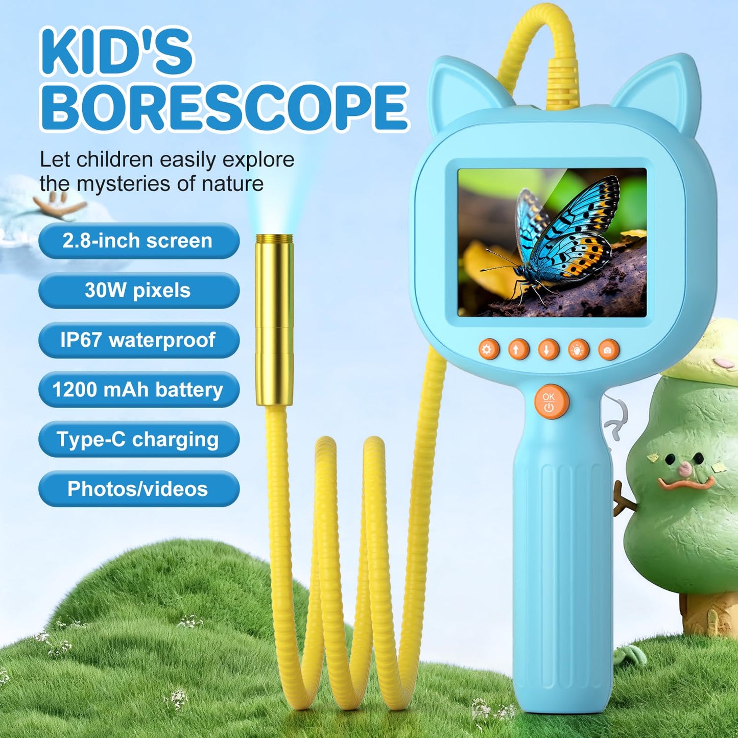 wxnlo Kids Borescope Toy with Light – 1920P HD Endoscope on 2.8-inch LCD | STEM Kit for Ages 3–12