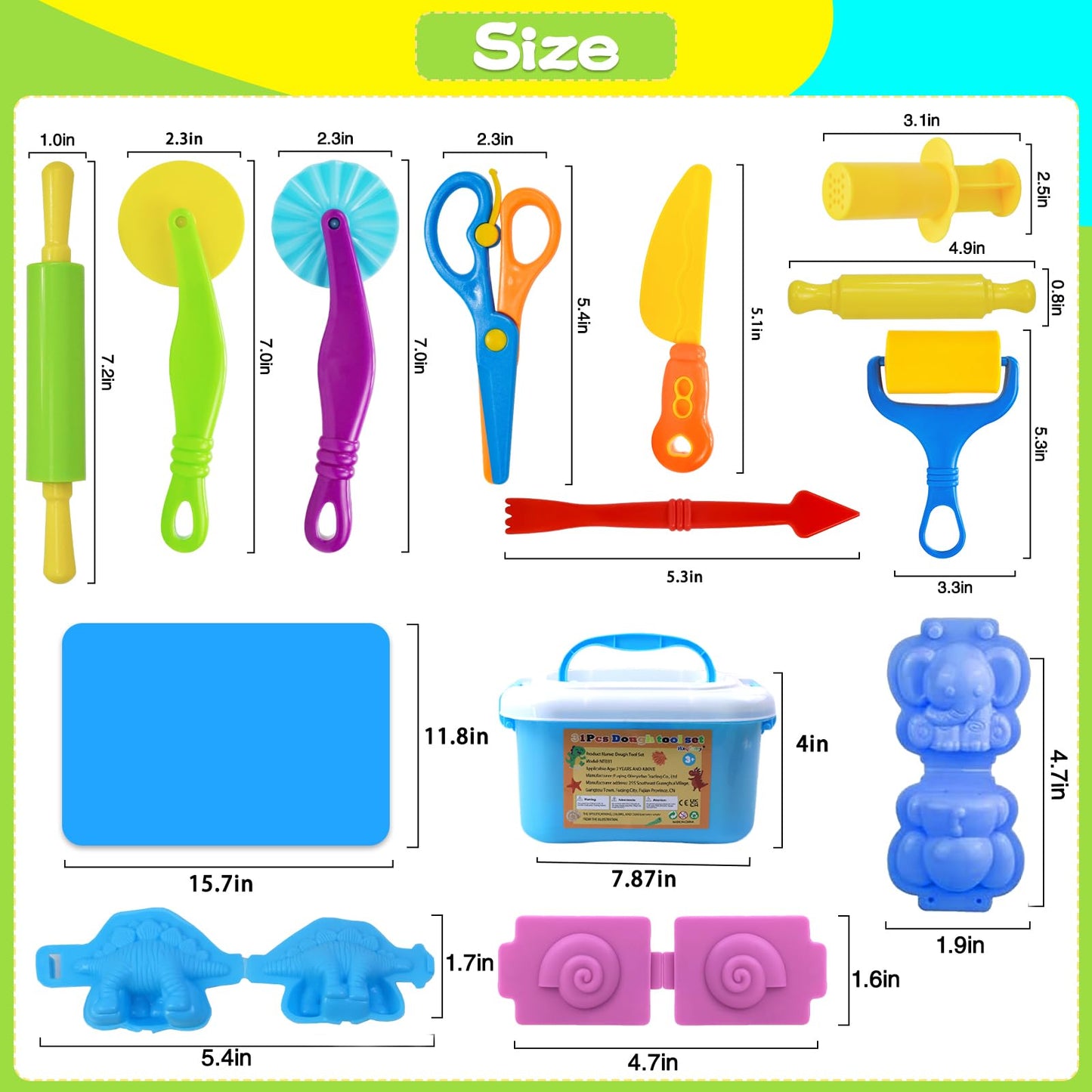 Wxqfumy Dough Tool Set - 31 Pcs Basic Dough Tools Kit for Kids with Mat, Storage Box & 3D Animal Molds