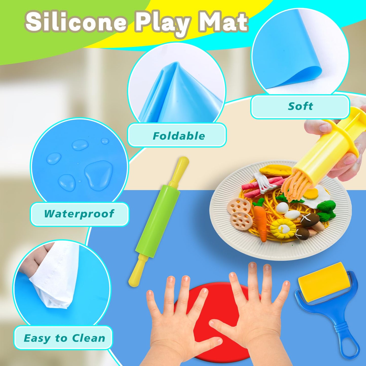 Wxqfumy Dough Tool Set - 31 Pcs Basic Dough Tools Kit for Kids with Mat, Storage Box & 3D Animal Molds