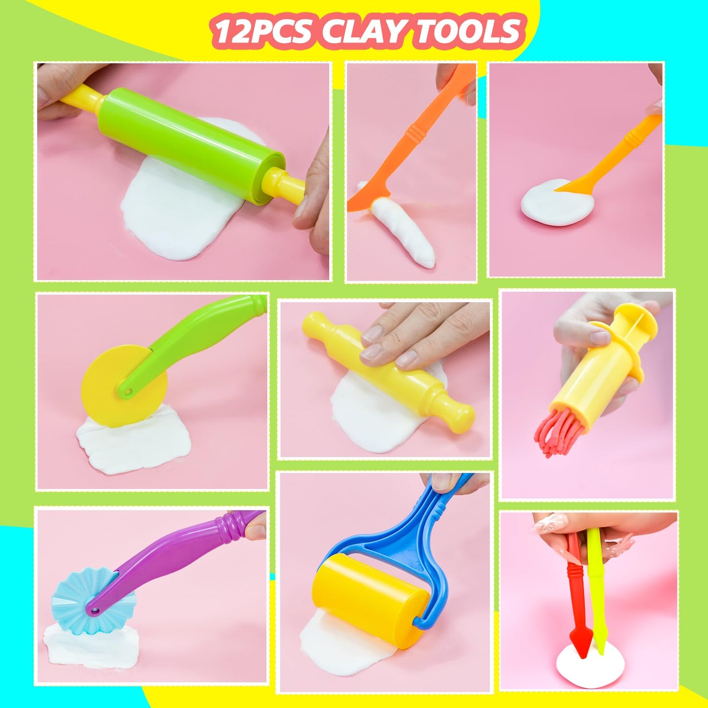 Wxqfumy Dough Tool Set - 31 Pcs Basic Dough Tools Kit for Kids with Mat, Storage Box & 3D Animal Molds