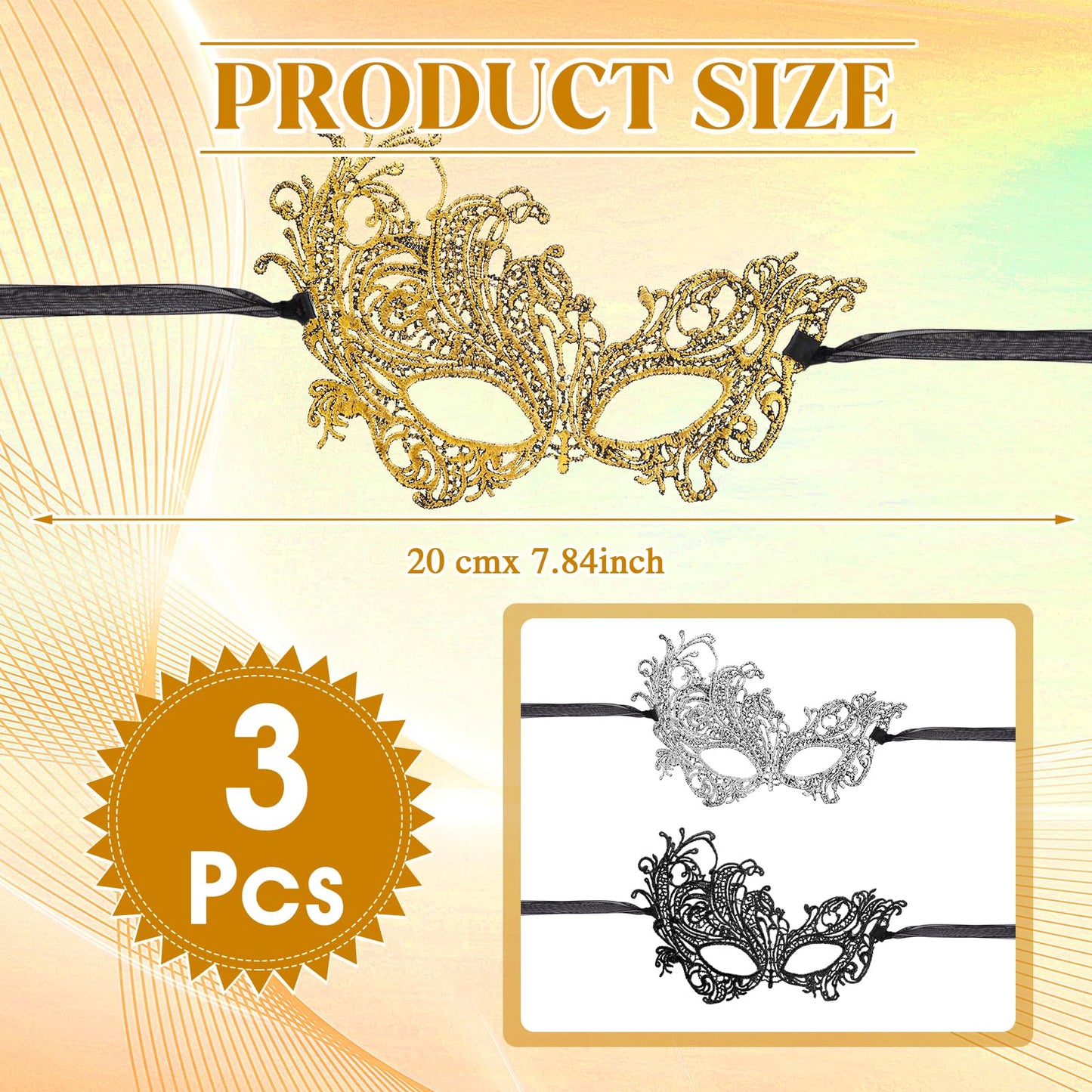 3-Piece Lace Masquerade Masks for Women – Adjustable Venetian Masks by WY LIGHTING LEVEL