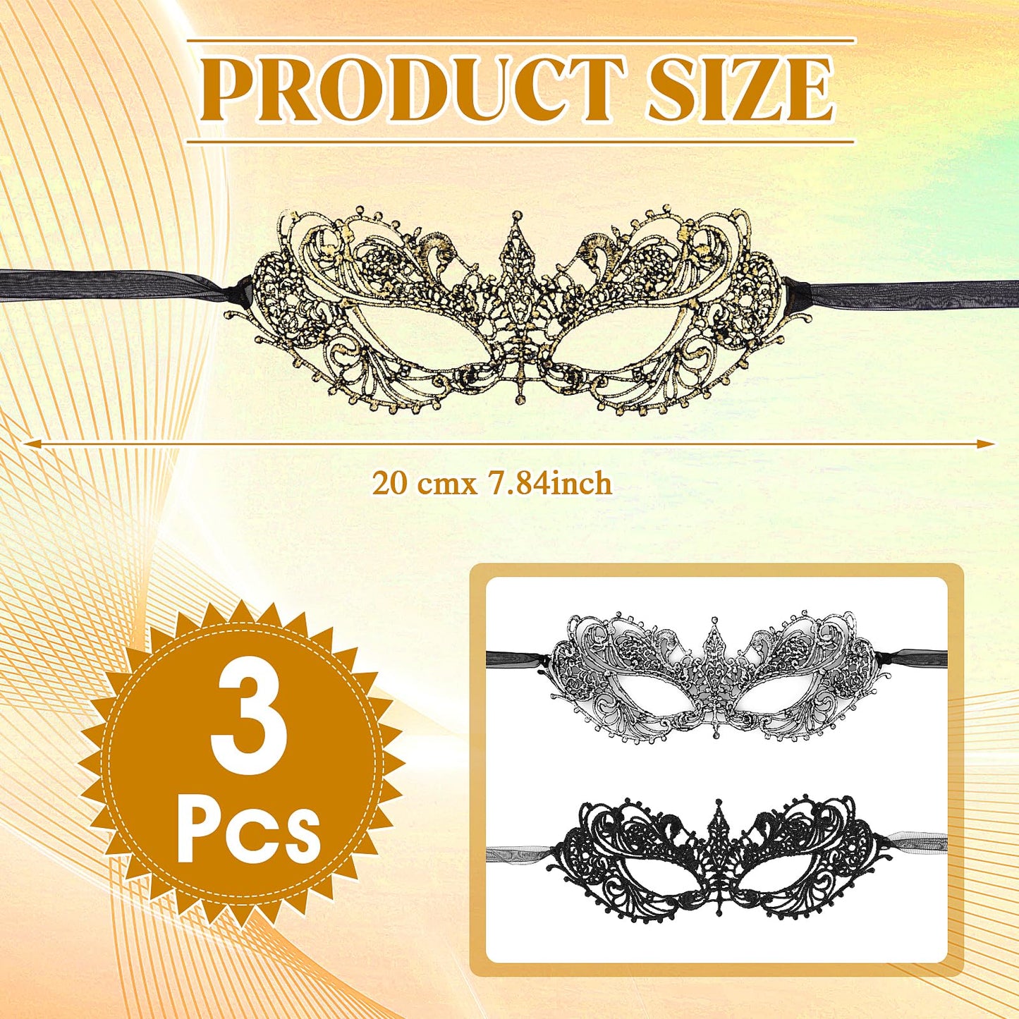 WY LIGHTING LEVEL 3 Pieces Masquerade Mask for Women – Lace Venetian Masks for Parties, Mardi Gras, and Halloween