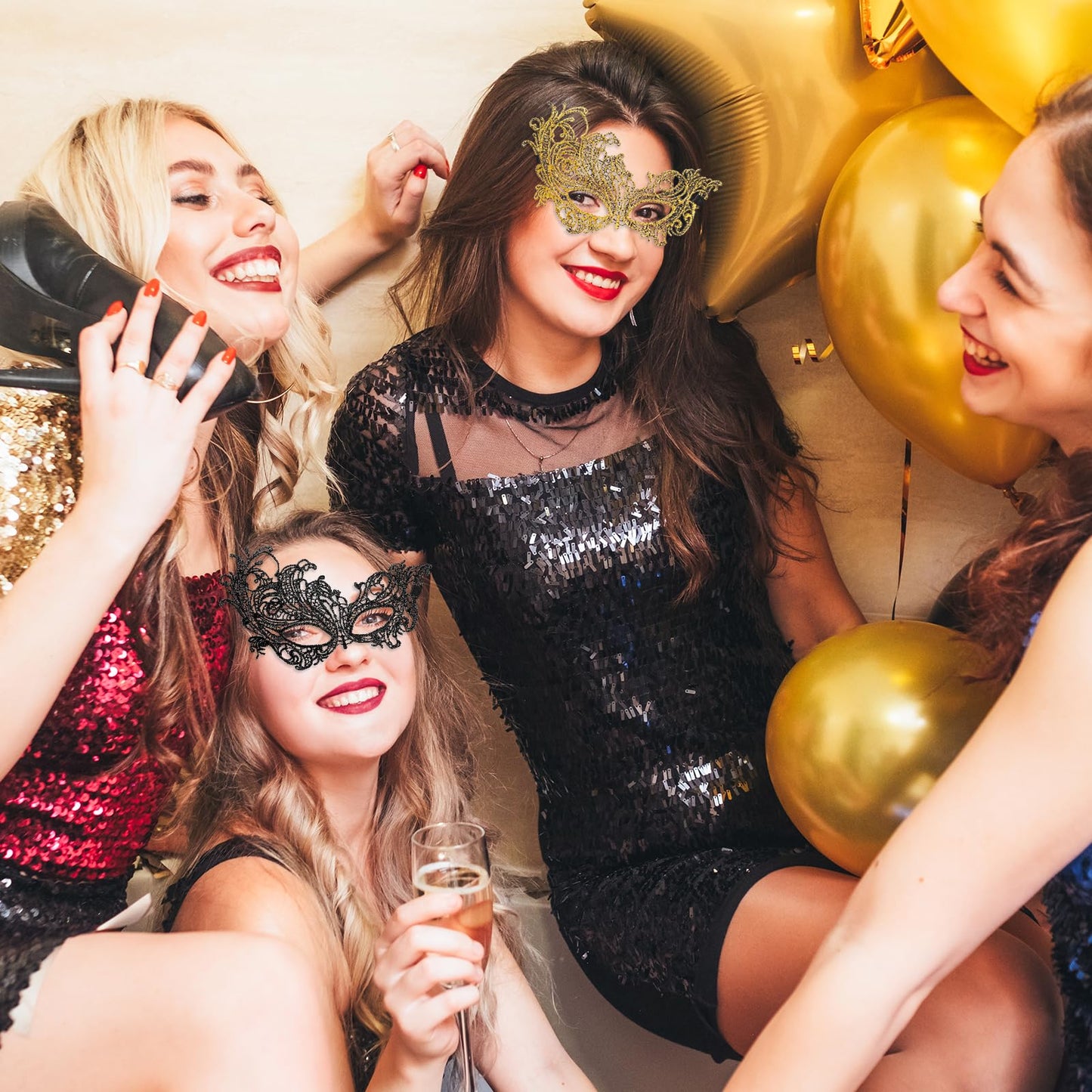 3-Piece Lace Masquerade Masks for Women – Adjustable Venetian Masks by WY LIGHTING LEVEL
