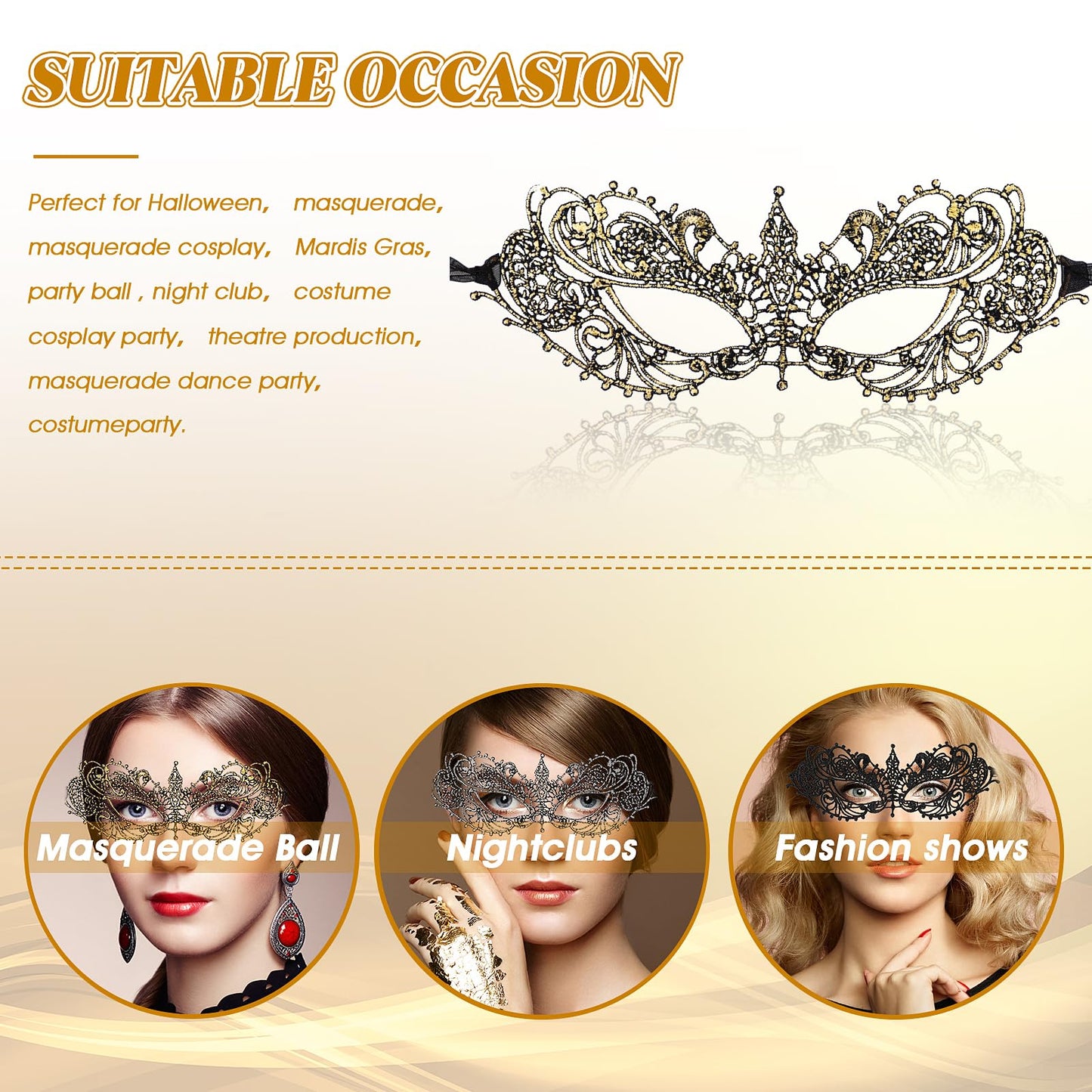 WY LIGHTING LEVEL 3 Pieces Masquerade Mask for Women – Lace Venetian Masks for Parties, Mardi Gras, and Halloween