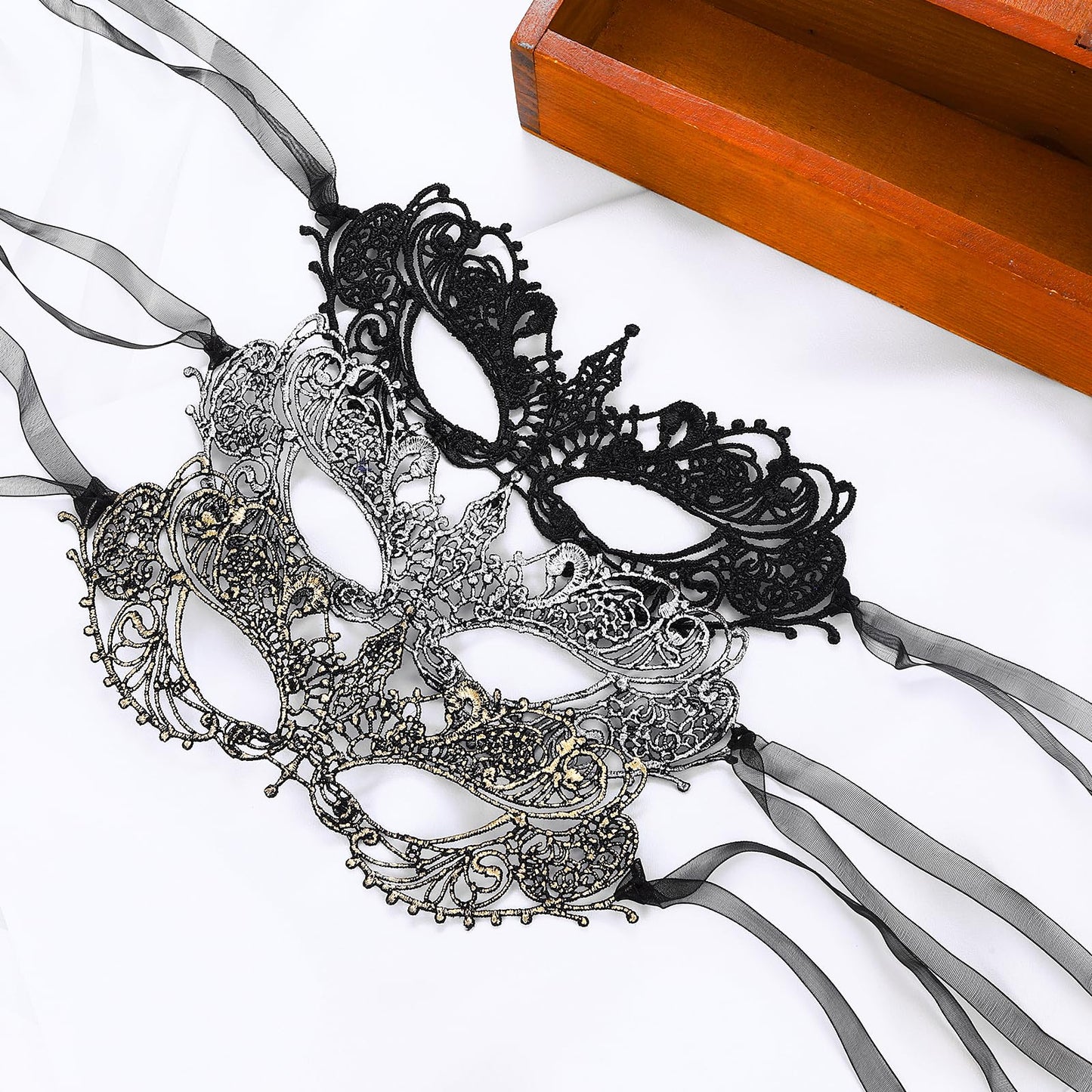 WY LIGHTING LEVEL 3 Pieces Masquerade Mask for Women – Lace Venetian Masks for Parties, Mardi Gras, and Halloween