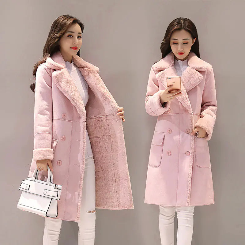 Lambswool Coat for Women – Korean Style Long Overcoat