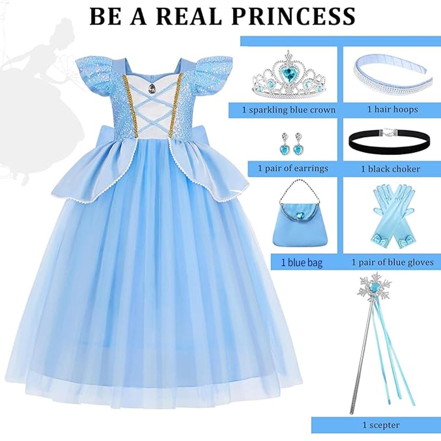 WYB Blue Princess Costume Dress with Accessory Set for Girls (7-8 Years)
