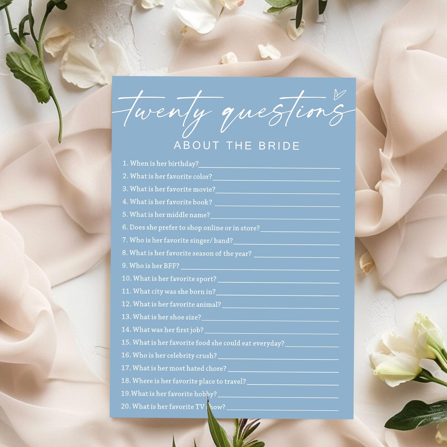 Wybgno Bridal Shower Games Cards – Twenty Questions About The Bride | 25 Cards