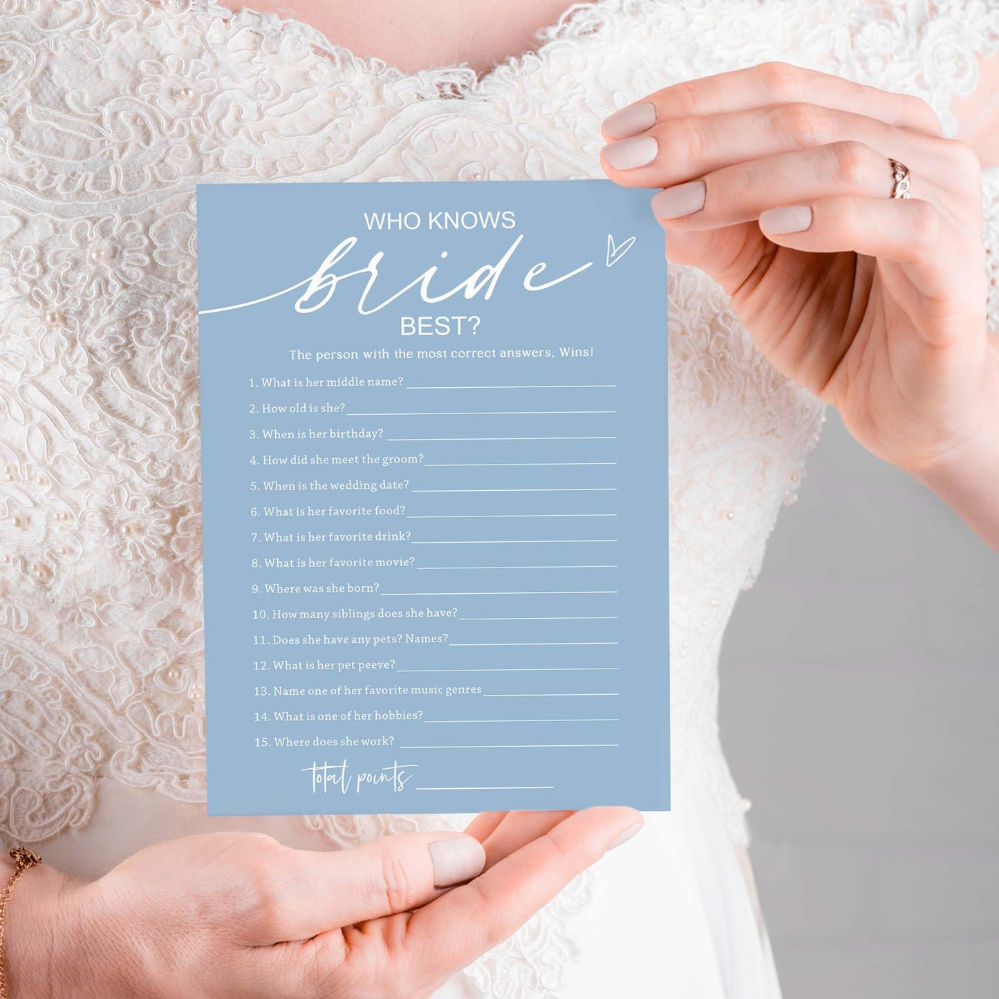 Wybgno Bridal Shower Games Cards – Who Knows The Bride Best (25 Cards) – Minimalist Blue