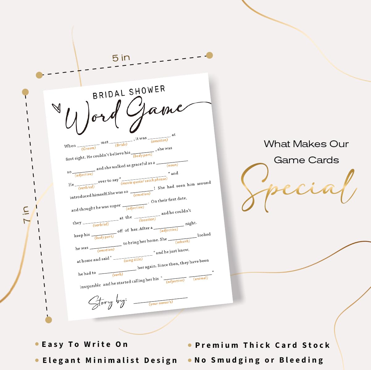 Wybgno Bridal Shower Game Cards for 25 Guests | Minimalist Word Games for Weddings & Engagements
