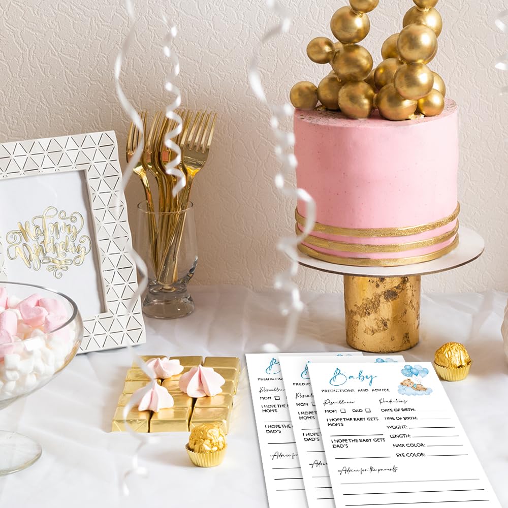 Wybgno Baby Predictions & Advice Shower Game – 25 Blue Bear & Balloon Theme Cards