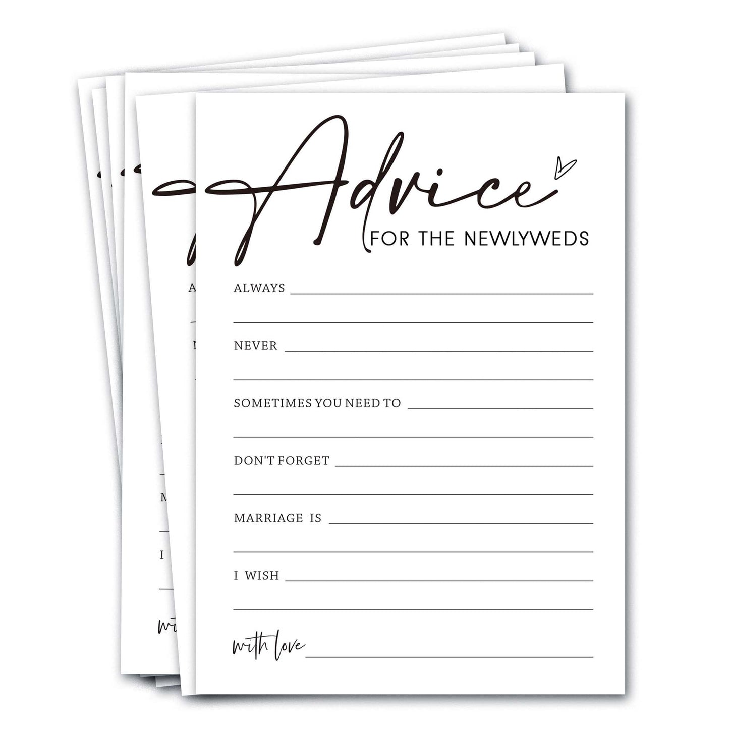 Wybgno Bridal Shower Advice Cards for Newlyweds – 25 Guests Engagement Game, Minimalist White