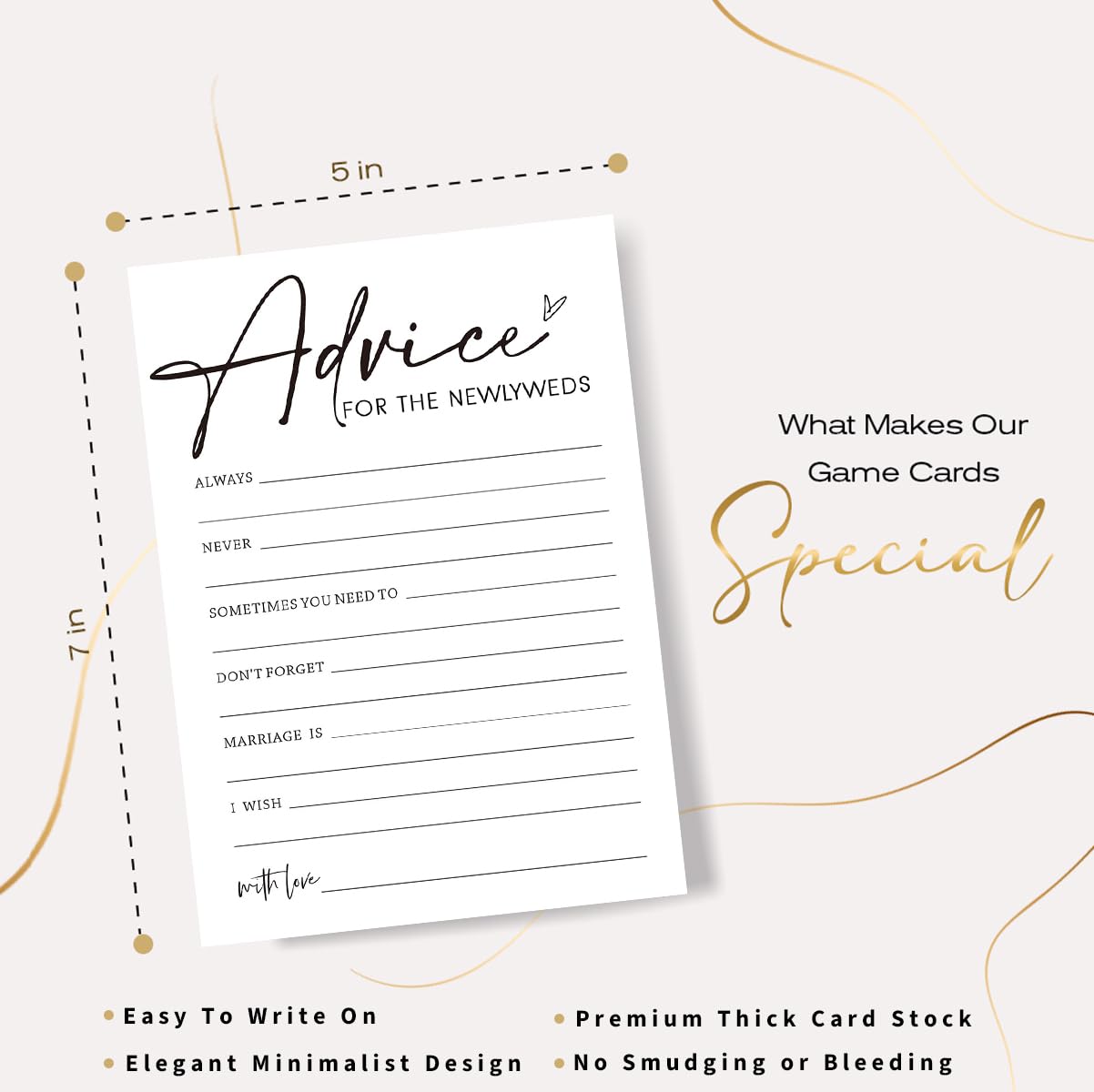 Wybgno Bridal Shower Advice Cards for Newlyweds – 25 Guests Engagement Game, Minimalist White