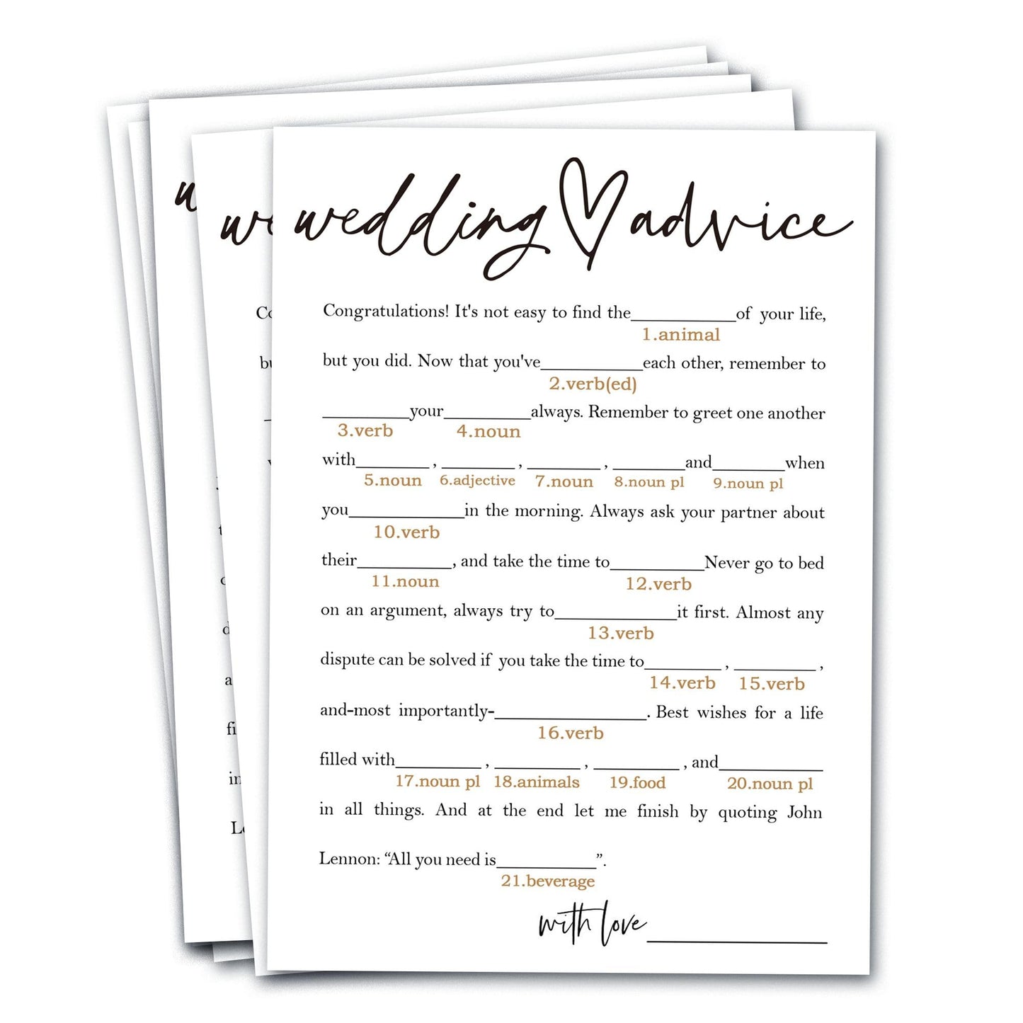Wybgno Bridal Shower Game Cards – 25-Pack Wedding Advice for Bride & Groom | Minimalist White A06