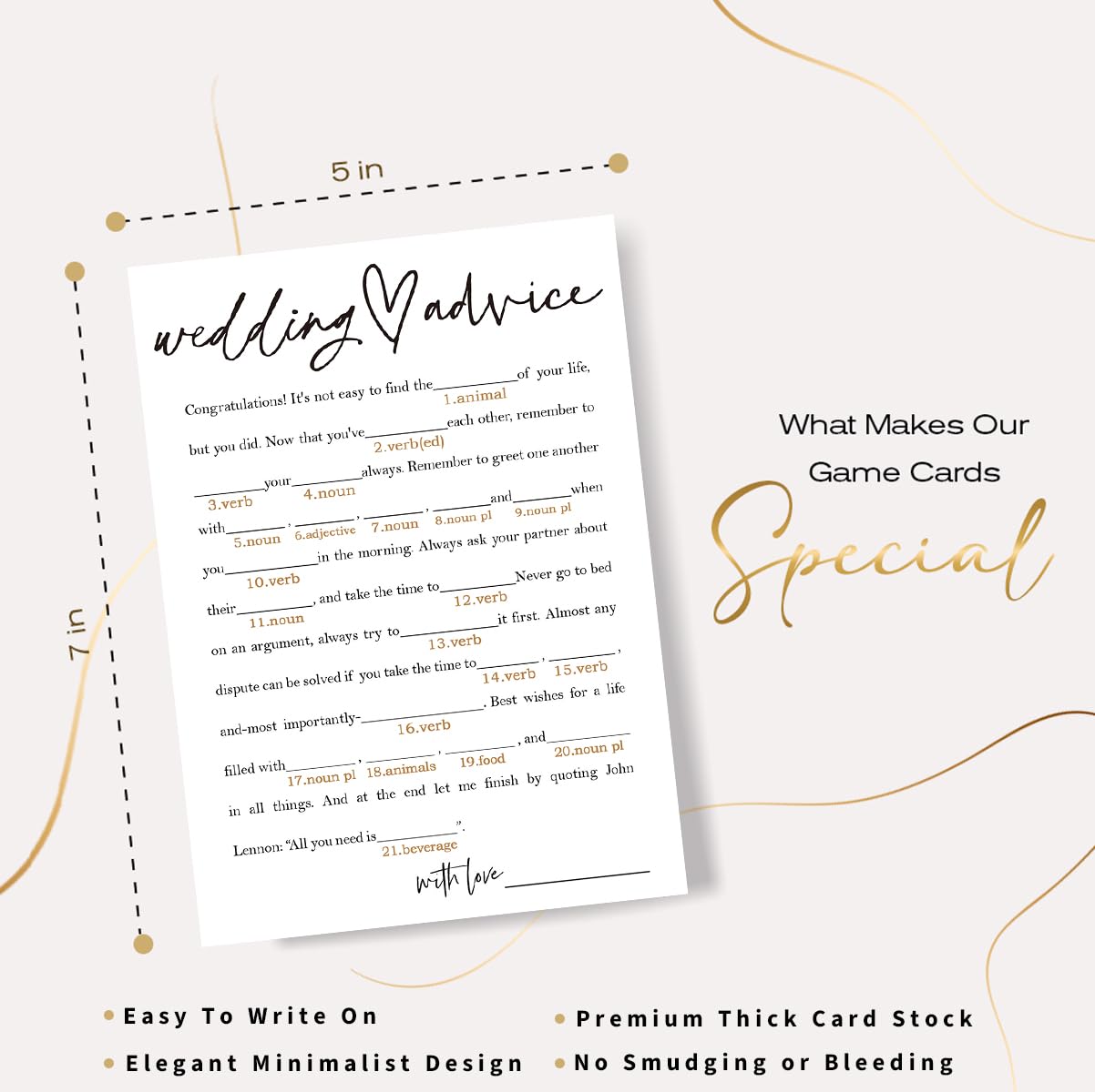 Wybgno Bridal Shower Game Cards – 25-Pack Wedding Advice for Bride & Groom | Minimalist White A06