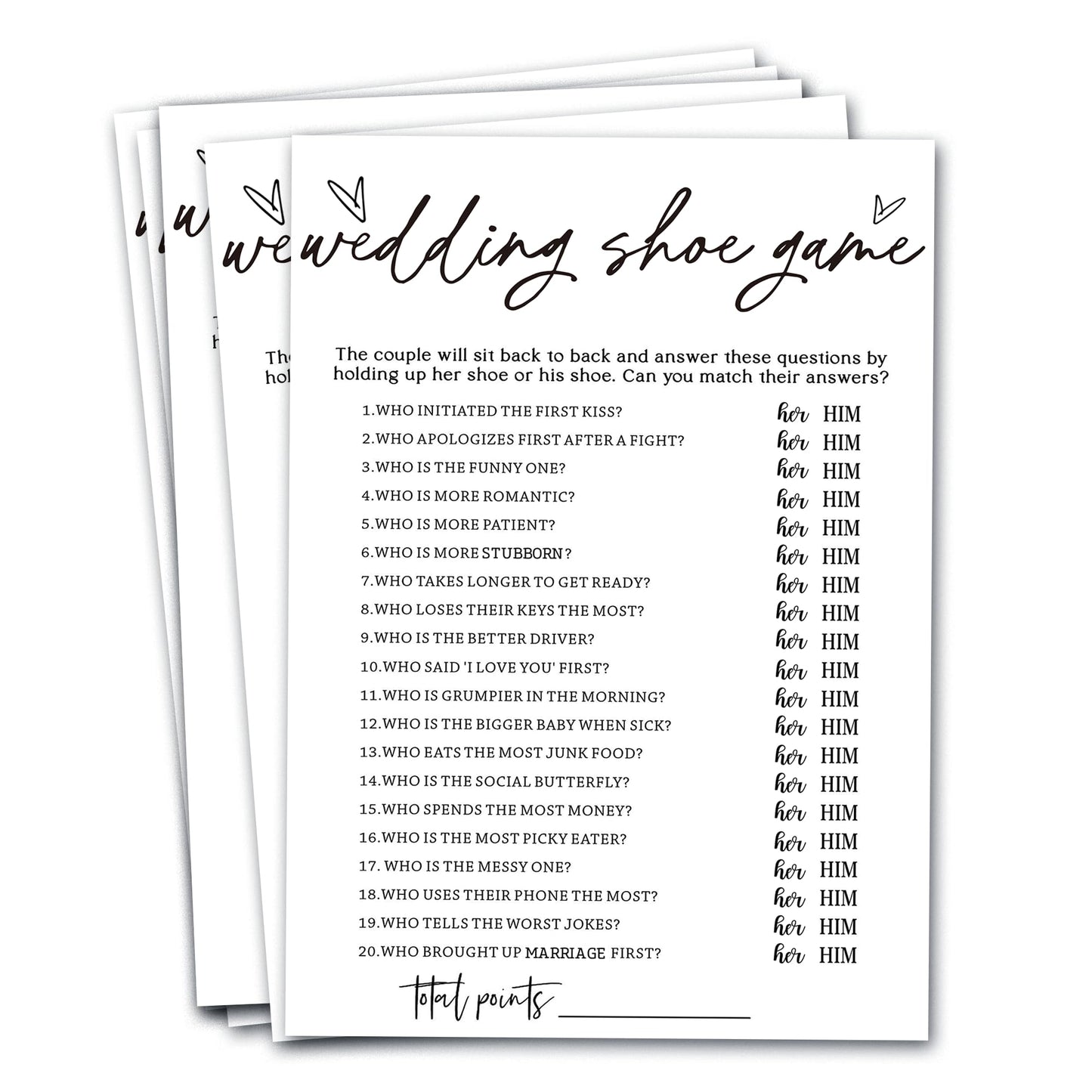 Wybgno Bridal Shower Games — 25 Cards for Engagement & Wedding Guests | Minimalist White A04-2
