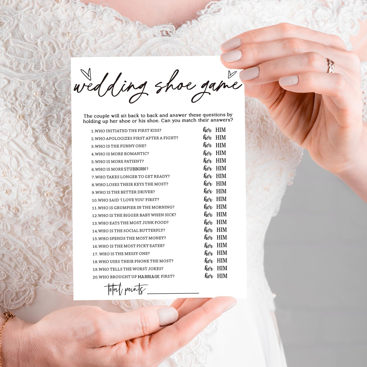Wybgno Bridal Shower Games — 25 Cards for Engagement & Wedding Guests | Minimalist White A04-2