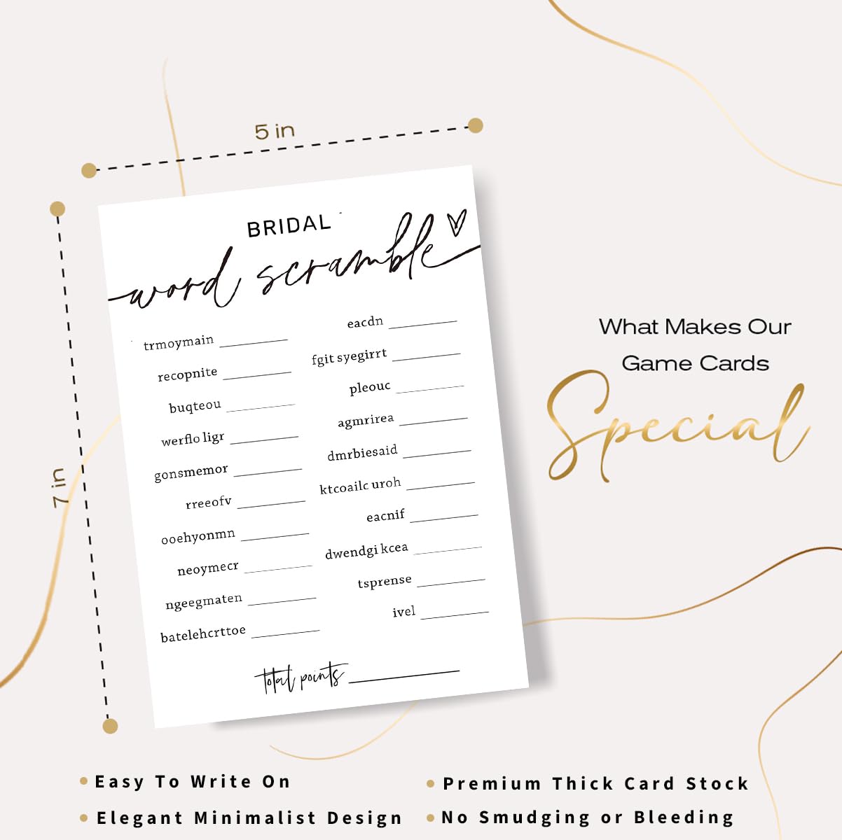 Wybgno Bridal Shower Games Cards – 25 Word Scramble Pack + 1 Answer Card | Minimalist White Wedding Supplies