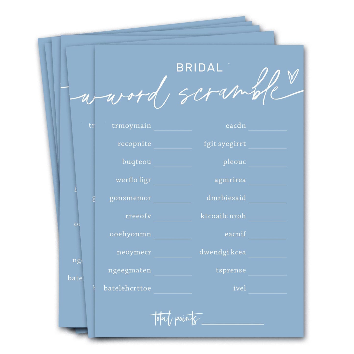 Wybgno Bridal Shower Games – 25 Word Scramble Cards + 1 Answer Card, Minimalist Blue