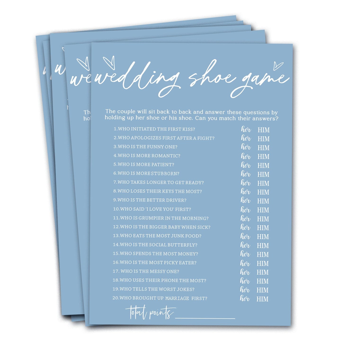 Wybgno Bridal Shower Games Cards & Shoe Game – 25 Guest Minimalist Blue Wedding Supplies