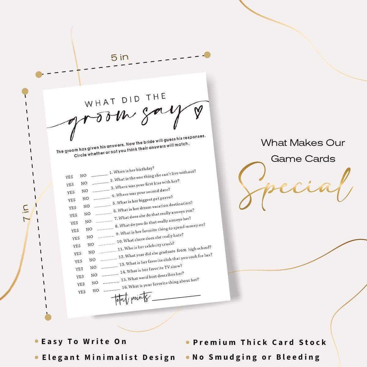 Wybgno Wedding Shower Games Cards – What Did the Groom Say, 25-Card Pack | Minimalist White