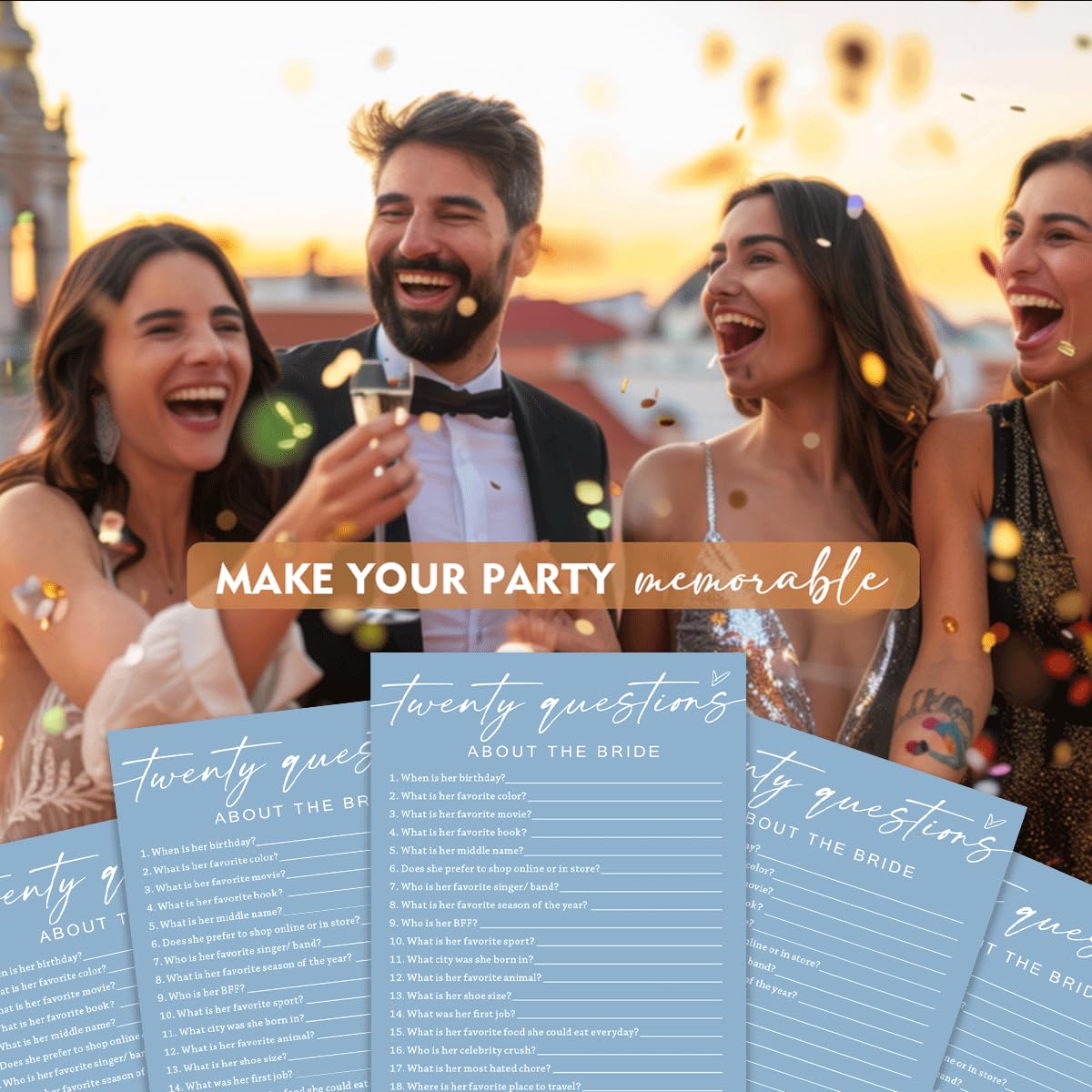 Wybgno Bridal Shower Games Cards – Twenty Questions About The Bride | 25 Cards