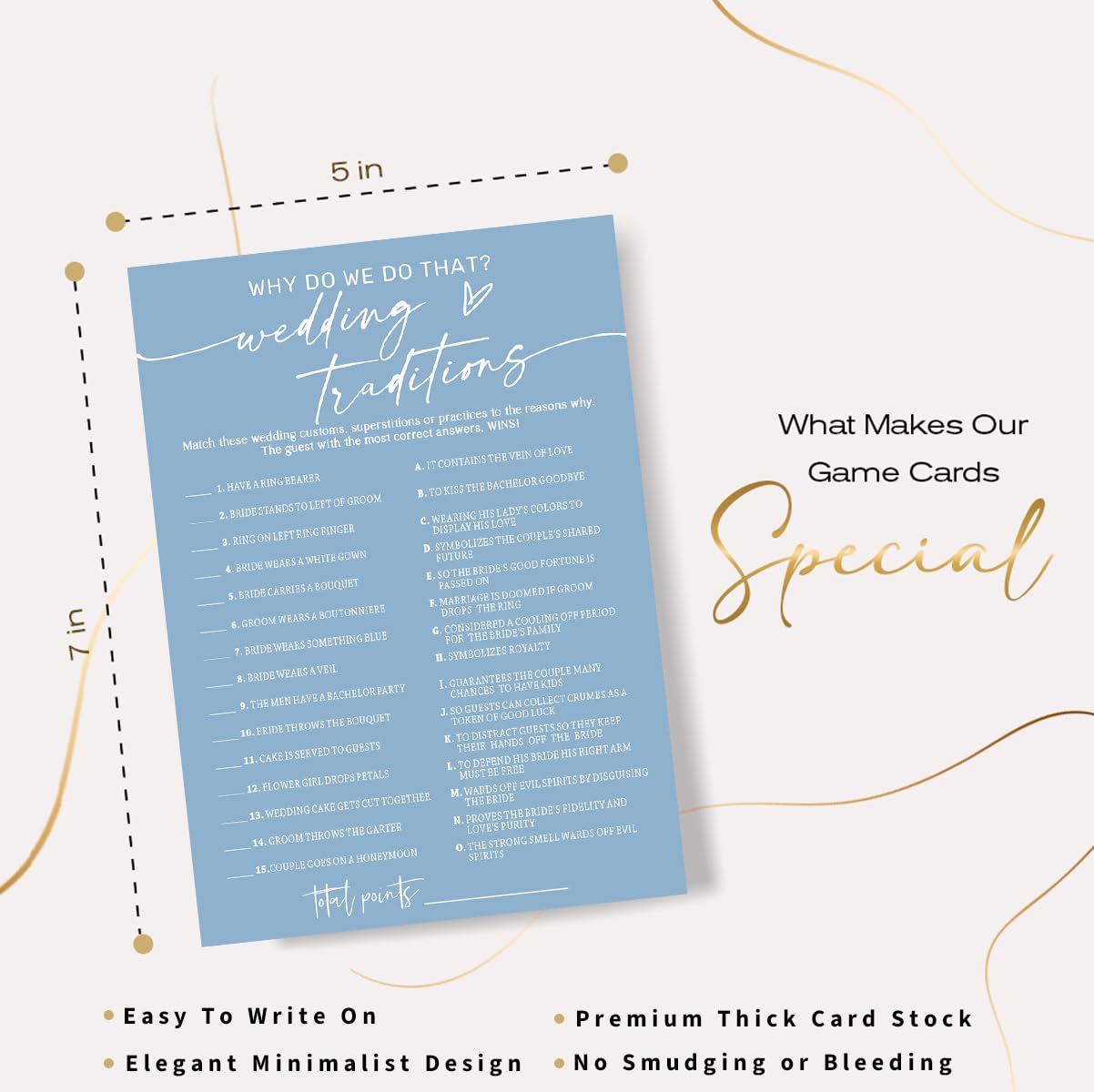 Wybgno Bridal Shower Games Cards – 25 Wedding Traditions & Why Do We Do That (Blue)