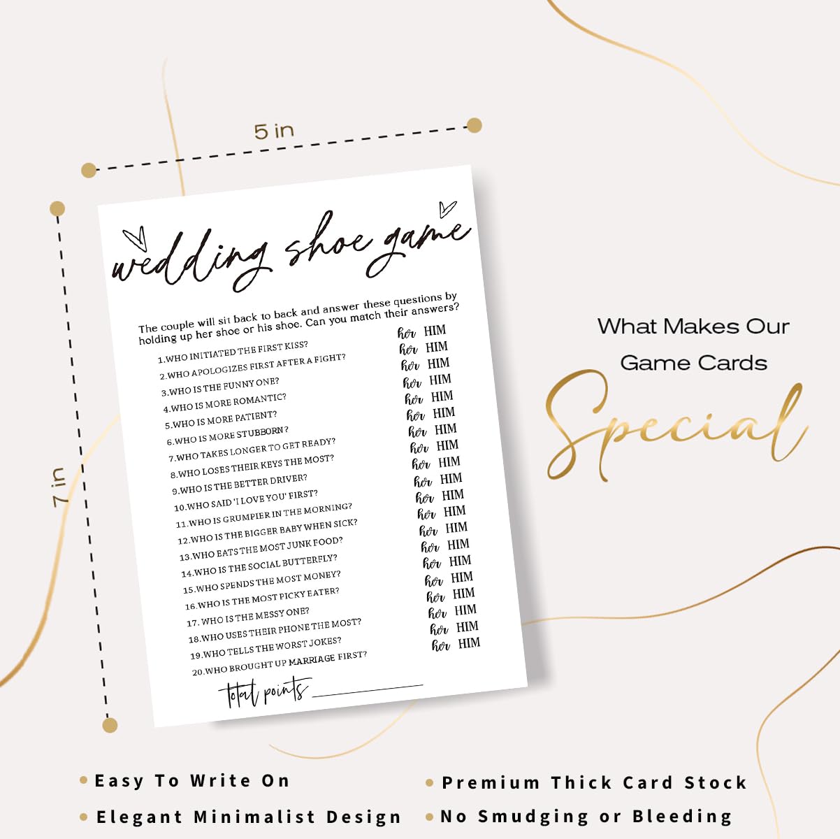 Wybgno Bridal Shower Games — 25 Cards for Engagement & Wedding Guests | Minimalist White A04-2