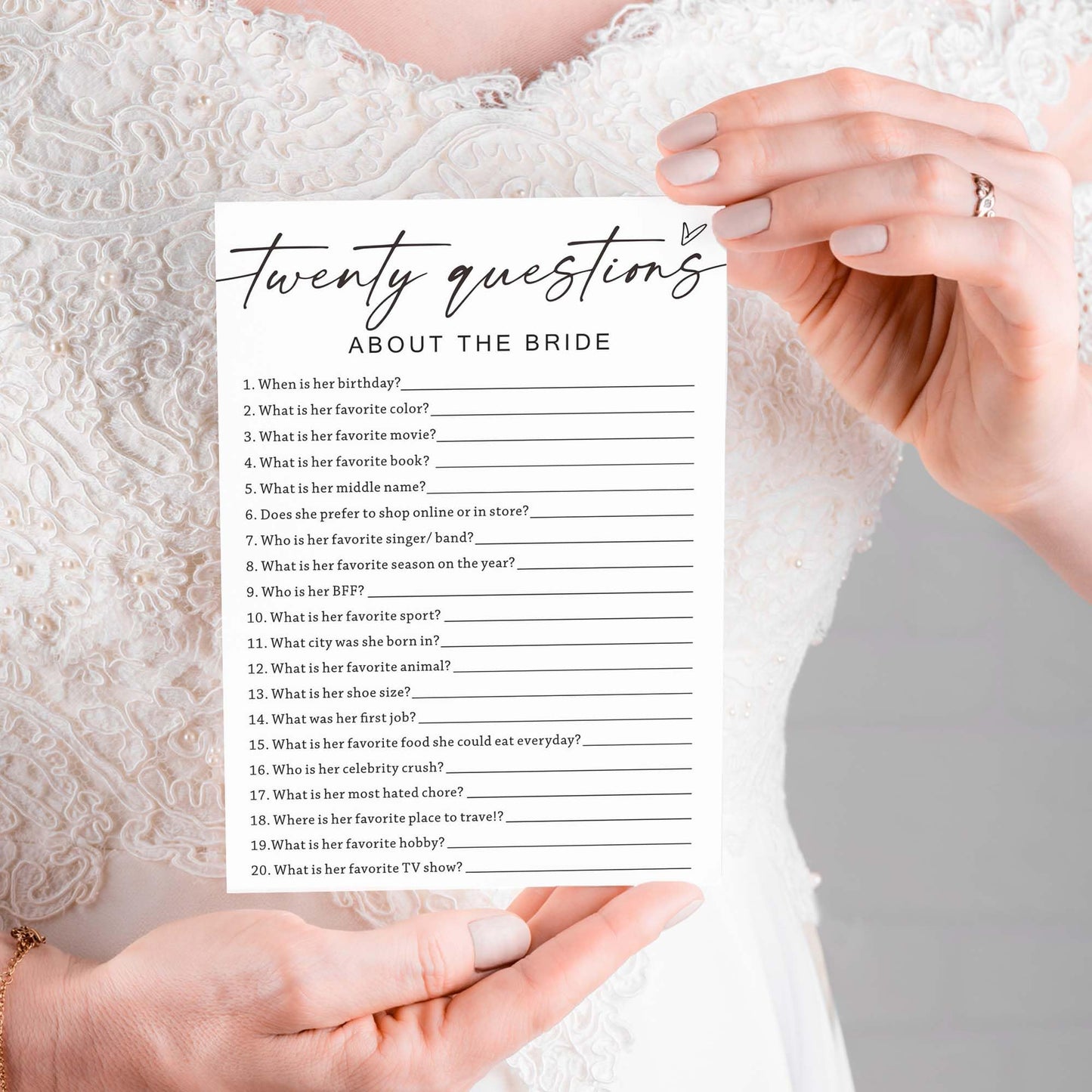 Wybgno Bridal Shower Games Cards: Twenty Questions About The Bride (25 Cards)