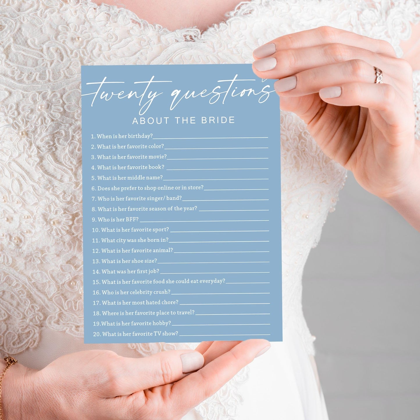 Wybgno Bridal Shower Games Cards – Twenty Questions About The Bride | 25 Cards