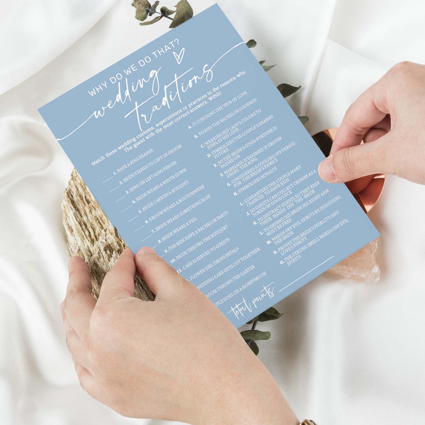Wybgno Bridal Shower Games Cards – 25 Wedding Traditions & Why Do We Do That (Blue)
