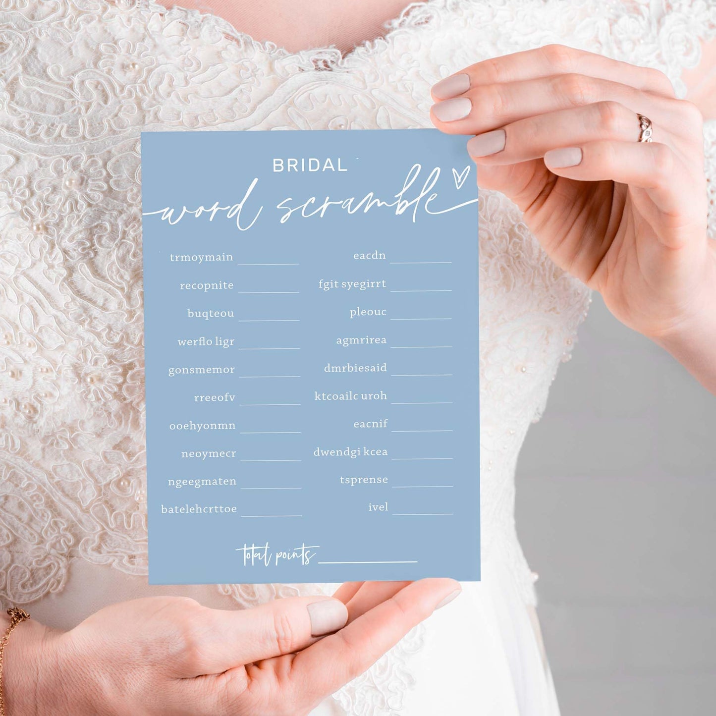 Wybgno Bridal Shower Games – 25 Word Scramble Cards + 1 Answer Card, Minimalist Blue