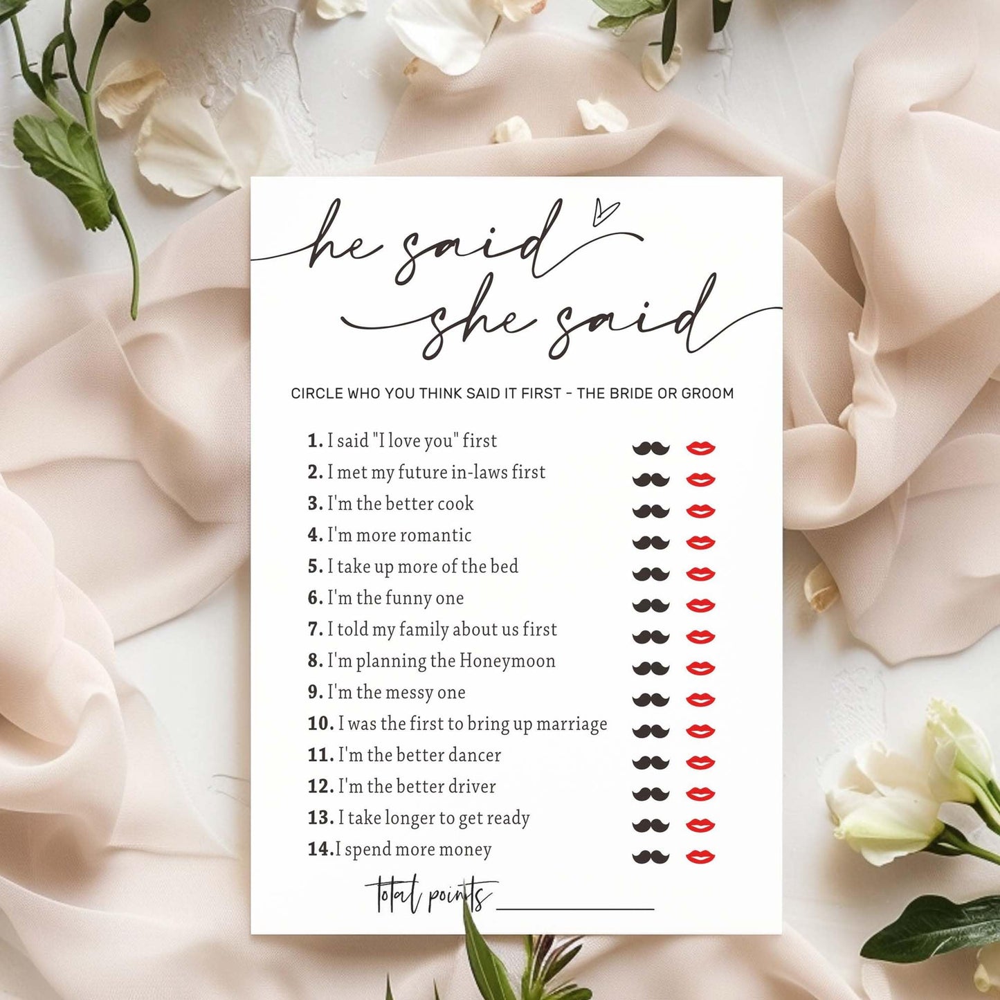 Wybgno Wedding Shower Games Cards – He Said She Said & Guest Who Said It